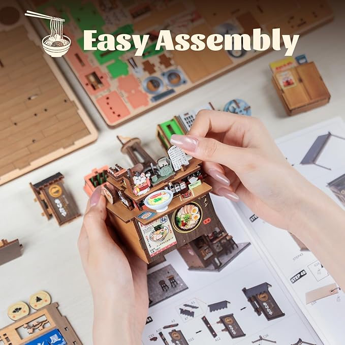 Fsolis Japanese Book Nook Kit - DIY Miniature Scene House Kit, 3D Puzzles for Adults Japan Noodle Shop Tiny House Booknook Craft Bookshelf Decor, Gifts for Women Model Lovers (Morita-Ya Ramen)