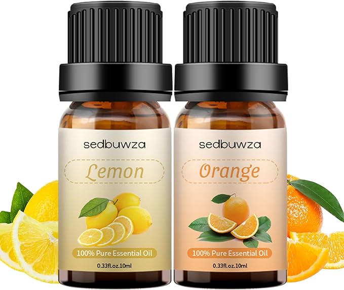 Sedbuwza Lemon Orange Essential Oil Set, Lemon Fragrance Oil Orange Scent Oil Set for Diffuser, Aromatherapy, Massage, Soap, Candle Making 2 x 10 ml