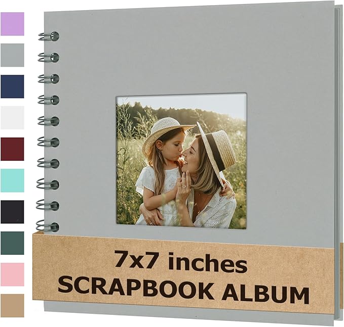 Scrapbook Album 7x7 Inches Photo Album Hardcover Kraft with Window Scrap Book Blank Memory Book for Baby Wedding Guest Book Couples Graduation Travel DIY Anniversary, 40 Pages Grey