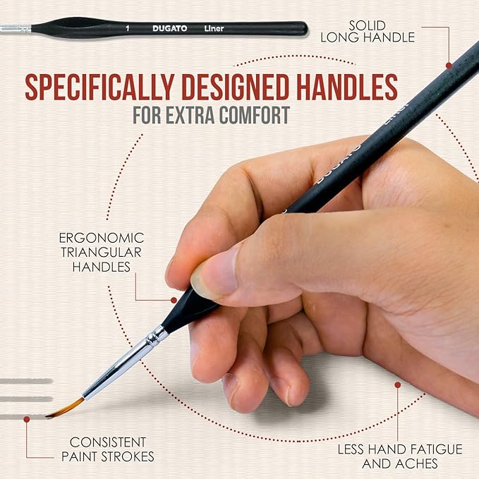 DUGATO Fine Detail Paint Brush Set (15pc) - Miniature Brushes with Ergonomic Triangular Handles & Travel Case for Acrylic, Watercolor, Oil, Models & Warhammer