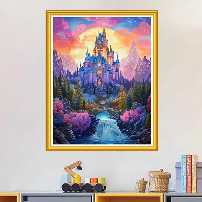 Magxvouy Cross Stitch Kits Stamped Full Range of Embroidery Kits,Cross Stitch Patterns Needlework Kits for Beginners 11CT Printed Kits&Magic Castle 16x20 inch