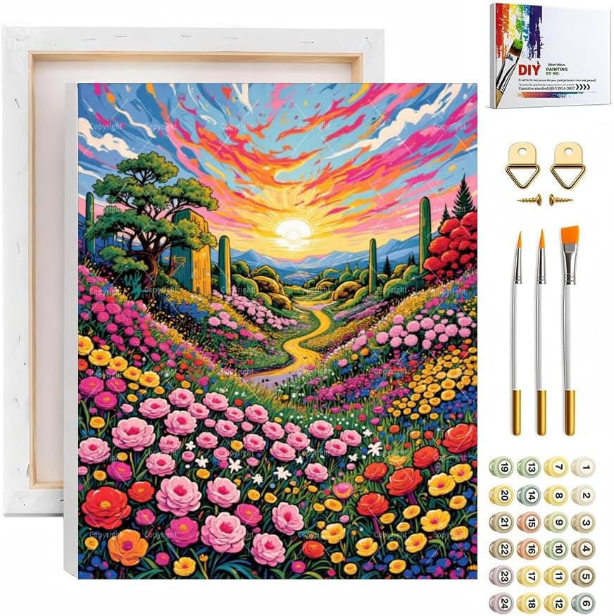 Sceorixa Flower Paint By Numbers Kit for Adults - DIY Ink Style Floral Painting On Canvas, Acrylic Paint Set, Suitable for Beginners, Art for Home Decoration Or Gifts(12X16IN Framed) by Unknown