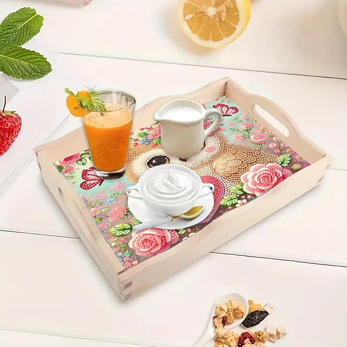DoxQcs DIY Diamond Art Wooden Tray Kit Easter Food Tray with Handle Diamond Painted Table Decoration Tray for Breakfast Bar Dinner Table Diamond Art Painting for Beginners-#03-Owl
