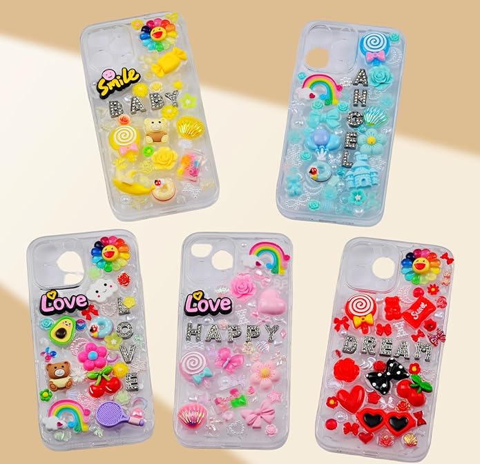 60pcs Slime Charms,Cute Acrylic 3D Resin Charms for Junk Phone Case Charms,Y2K Decoden Charms Accessories,Big Flat back DIY Candy Kawaii Charms Bulk for Crafts Jewelry Making