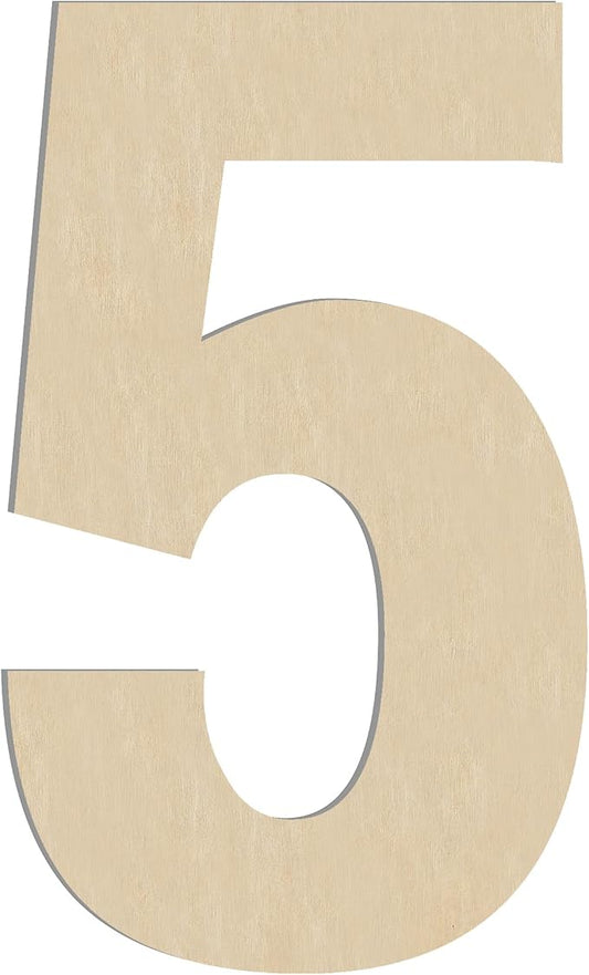 HILAZA 17 Inch Large Wooden Number 5, 1/4 in Thick Big Wood Letter for Wall Decor Crafts