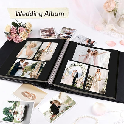 RECUTMS Photo Album Scrapbook 30 Pages for 4x6 5x7 8x10 Photos Size DIY Self Adhesive Pages Button Grain Leather Picture Album Baby Family Wedding Anniversary Picture Book (Black)