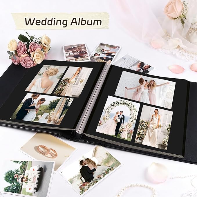 RECUTM Scrap Book Photo Albums 30 Pages for Multiple Photo Sizes 4x6 5x7 8x10 Handmade Self Adhesive Pages Button Grain Leather Scrapbook Baby Family Wedding Anniversary Photo Book (White)