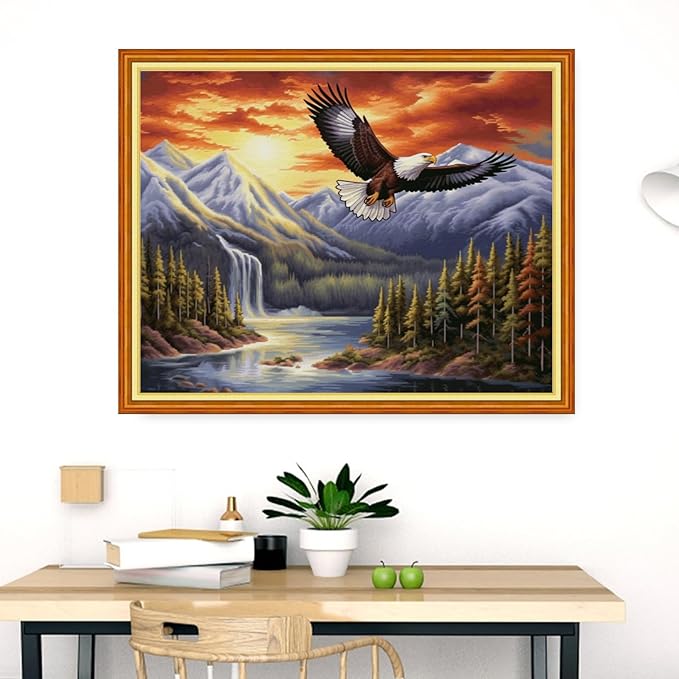 Dooxvey Cross Stitch Kits for Adults Stamped Full Range of Embroidery Starter Kits for Beginners 11CT Printed Cross Stitch Patterns Needlepoint Kits Stamped Crossstitch-River Eagles 16x20 inch