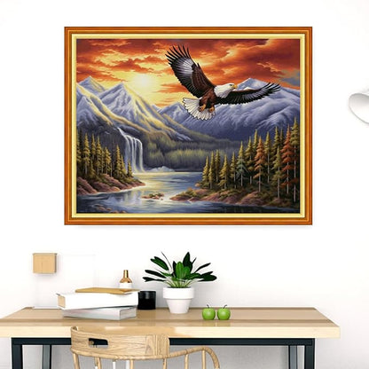 Dooxvey Cross Stitch Kits for Adults Stamped Full Range of Embroidery Starter Kits for Beginners 11CT Printed Cross Stitch Patterns Needlepoint Kits Stamped Crossstitch-River Eagles 16x20 inch