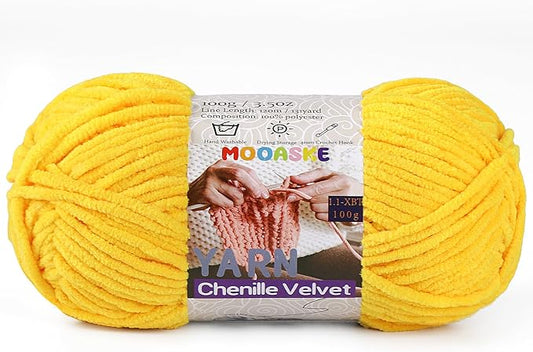 Chunky Yarn for Crocheting and Knitting - Easy to Use Plush Chenille Super Bulky Yarn 100g/131yds - Ultra Soft Velvet Baby Blanket Yarn for Beginners & Amigurumi Projects, Mustard Yellow