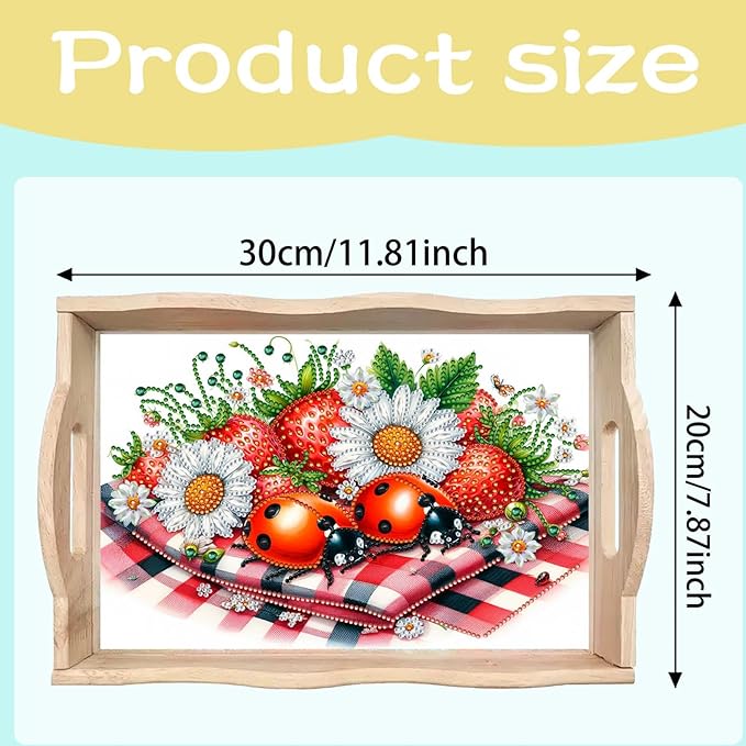 DoxQcs DIY Diamond Art Wooden Food Tray with Handle Diamond Painted Table Decoration Tray for Breakfast Bar Dinner Table Diamonds Art Painting for Beginners-Strawberry