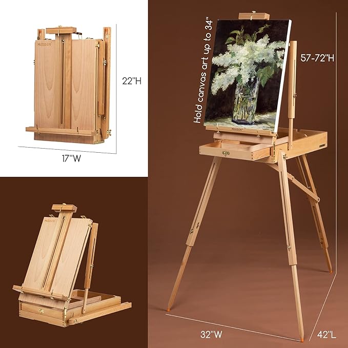 MEEDEN Art Set with French Easel for Professional Artist,Supplies Acrylic Painting(10-60ML) Kit with Paintbrushes for Adults,Pre Painter and Canvas Drawing Starter-Prime Art Series