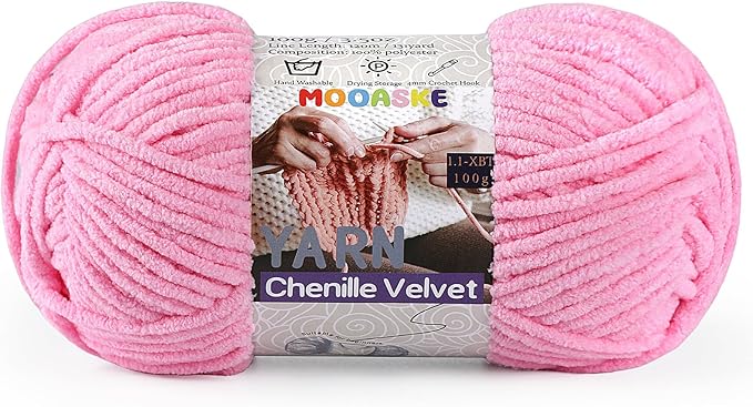 Chunky Yarn for Crocheting and Knitting - Easy to Use Plush Chenille Super Bulky Yarn 100g/131yds - Ultra Soft Velvet Baby Blanket Yarn for Beginners & Amigurumi Projects, Dark Pink