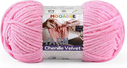 Chunky Yarn for Crocheting and Knitting - Easy to Use Plush Chenille Super Bulky Yarn 100g/131yds - Ultra Soft Velvet Baby Blanket Yarn for Beginners & Amigurumi Projects, Dark Pink
