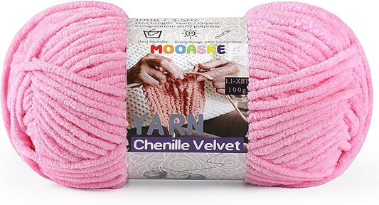 Chunky Yarn for Crocheting and Knitting - Easy to Use Plush Chenille Super Bulky Yarn 100g/131yds - Ultra Soft Velvet Baby Blanket Yarn for Beginners & Amigurumi Projects, Dark Pink