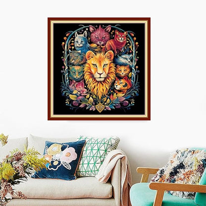 Foxdiviy Stamped Cross Stitch Kits Full Range of Embroidery Needlework Starter Kits for Beginners Adults 11CT Embroidery Patterns Art Crafts DIY Needlepoint Kits-Animal Kingdom 18x18 inch