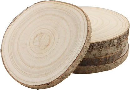 KINJOEK 10 PCS 7-8 Inch Large Natural Wood Slices with Bark, Unfinished Wooden Coasters Circles, Blank Round Wood Ornaments Slices Bulk for Centerpieces Craft Wedding Party Christmas Decor