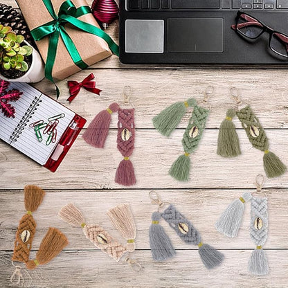 FREEBLOSS 10 Set DIY Macrame Keychain Kit for Beginners Golden Cowrie Macrame Hanging Ornament Boho Keychain Making Kit with Enough Cotton Cord