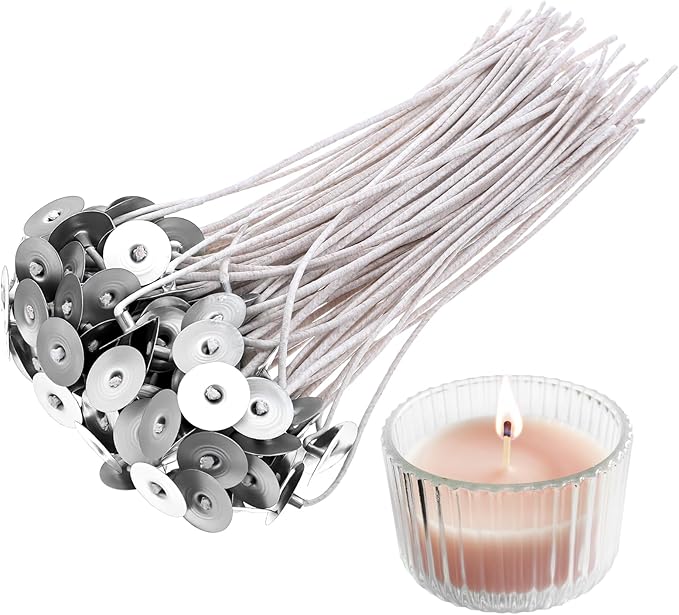100Pcs Candle Wicks with Base, 8 Inch ECO Candle Wicks for Candles Making, Cotton Thick Wood Wick for Soy Candles DIY Crafts