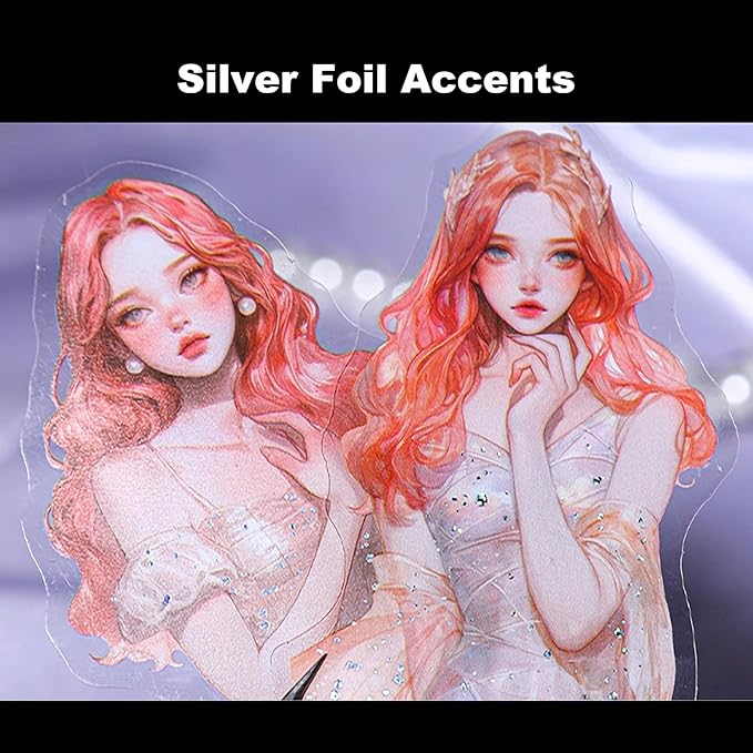 AuriicLeaf Elegant Girl PET Sticker Set, 120PCS Vintage Fashion Girl Stickers with Silver Accents for Scrapbooking Journaling DIY Crafts Art Supplies