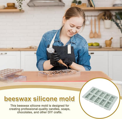 MECCANIXITY Beeswax Candle Mould, 10 Grids Beeswax Bar Mould Makes 10 x 0.8oz Reusable Easy Release Bees Wax Module for Wax Candle Making Butter Candy Chocolate Grey