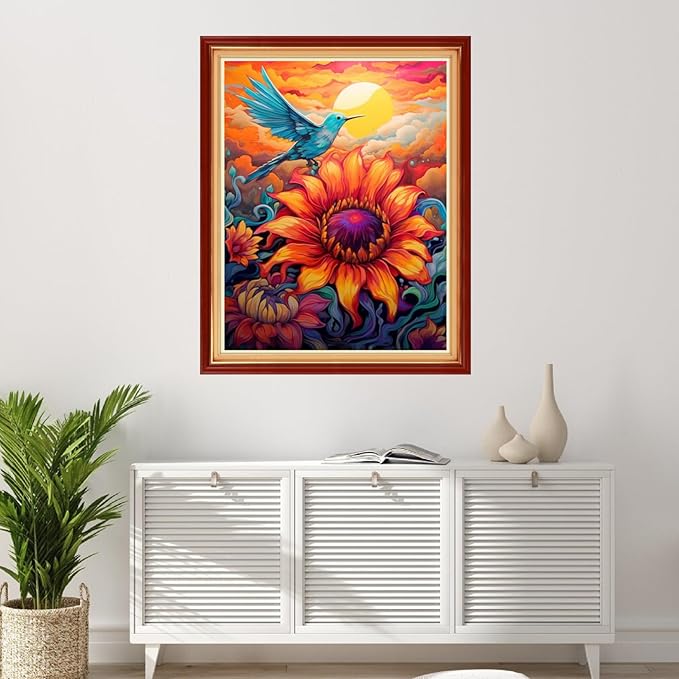 Foxhool Stamped Cross Stitch Kits,11CT Printed Cross Stitch Pattern Full Embroidery Kits for Beginner Needlepoint Kits-Little Bird Sunflower 16x20 inchs