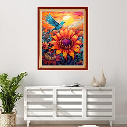 Foxhool Stamped Cross Stitch Kits,11CT Printed Cross Stitch Pattern Full Embroidery Kits for Beginner Needlepoint Kits-Little Bird Sunflower 16x20 inchs