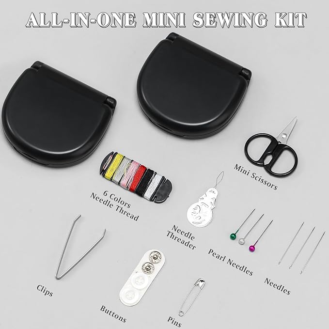 Yuxung 10 Pcs Mini Travel Sewing Kit Portable Emergency Repair Kit Mini Sewing Box with Threads Scissors Needles DIY Supplies for Beginner Traveler Hotel Charity(Black)