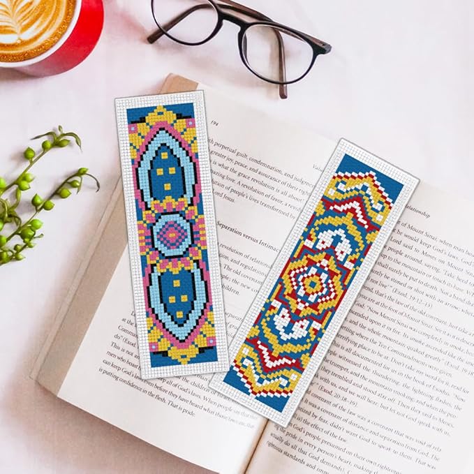 ORIGACH 6 Set Mandala Pattern Cross Stitch Bookmark Kit for Beginner with Backing Felt Floss Instructions DIY Stamped Embroidery Bookmark Kit for Adults, Book Lovers