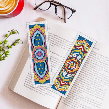 ORIGACH 6 Set Mandala Pattern Cross Stitch Bookmark Kit for Beginner with Backing Felt Floss Instructions DIY Stamped Embroidery Bookmark Kit for Adults, Book Lovers