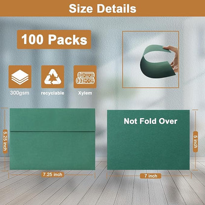 100 Packs 10 Assorted Colors Blank Cards and Envelopes 5 x 7 Heavyweight Single Panel Cardstock and A7 Envelopes Printable Self Seal for DIY Wedding Invitations, Thank You Cards, Baby Shower