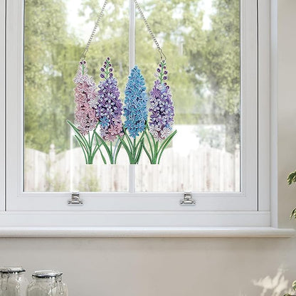 AiYuanzsh Diamond Painting Suncatcher Hanging Kit, Special Shaped Lavender Flowers DIY Diamond Art Pendant for Adults, Window & Wall Decor, 5D Crystal Diamond Art Kit