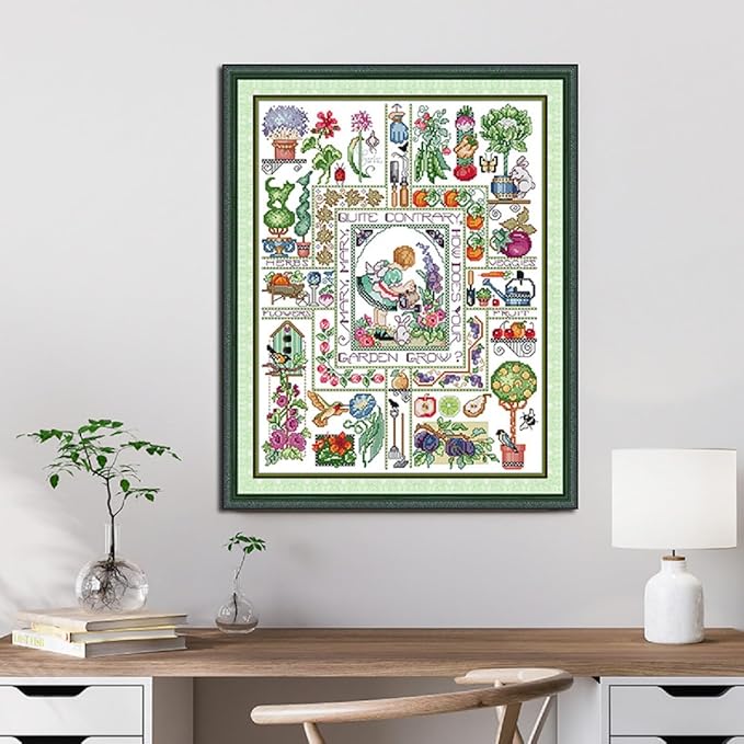 Qeerysew Cross Stitch Kits Stamped Full Range of Embroidery Starter Kits for Beginners DIY - Printed Kit Mary's Garden (Printed) 11CT19.7X24.8 inches
