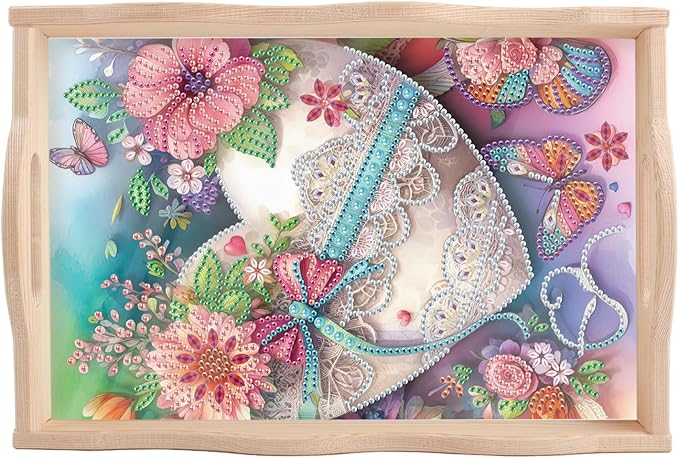 JZHYOAN Diamond DIY Painting Trays, Art Fruit Platters Cheese Platter Board Diamond Painting Table Home Decoration, Special Creative Design, Large Serving Platte for Adults-Flower