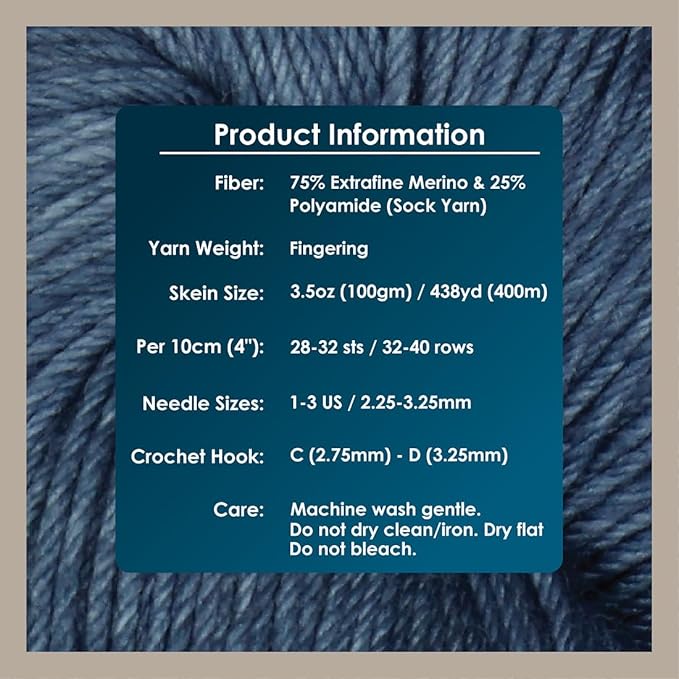 KnitPro Symfonie Hand Dyed Yarn | Extra Fine Merino Wool & Polyamide Blend for Knitting & Crocheting, Fingering Weight, Oeko-TEX Certified 400m, 100g Skein | Terra Semi-Solid Jodhpur Blue
