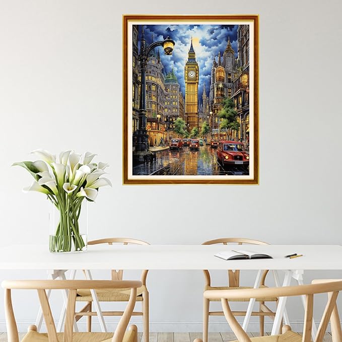 Joycasa Stamped Cross Stitch Kits for Beginners Full Range of Cross Stitching 11 CT Printed Cross Stitch Kit for Adults Cross-Stitch Patterns Needlepoint Kits-Night View of New York City 16x20 inchs