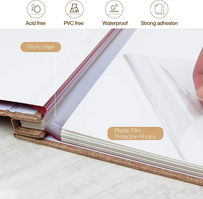 potricher Large Photo Album Self Adhesive 4x6 5x7 8x10 Pictures Linen Cover 80 Blank Pages Magnetic DIY Scrapbook Albums with A Metallic Pen (Khaki)