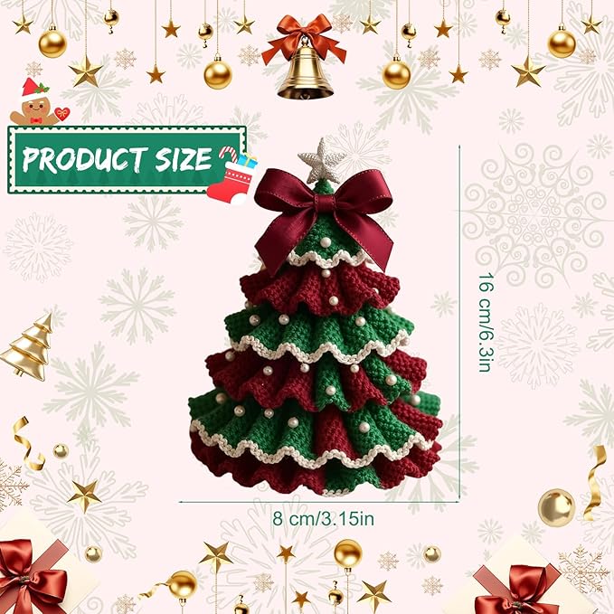 DIY Crochet Christmas Tree Kit, Handmade Holiday Decoration Set, Christmas Tree Bow Crochet Kit, Crochet Kit for Beginners with Yarn, Hook,Beads & Instructions