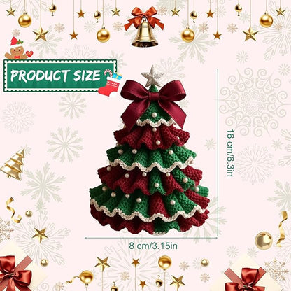 DIY Crochet Christmas Tree Kit, Handmade Holiday Decoration Set, Christmas Tree Bow Crochet Kit, Crochet Kit for Beginners with Yarn, Hook,Beads & Instructions