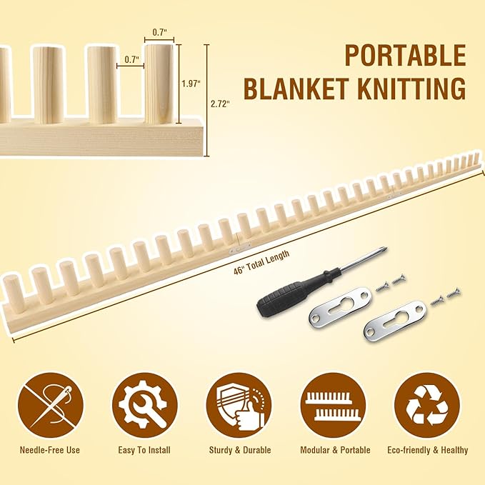 Chunky Blanket Loom Knitting Looms and Boards, Adjustable Size Wooden Loom for Blanket, No Needles Required Hand Knitting Kit for DIY Yarn Craft, Home Decor, Stress Relief, Beginner Friendly (46 in)
