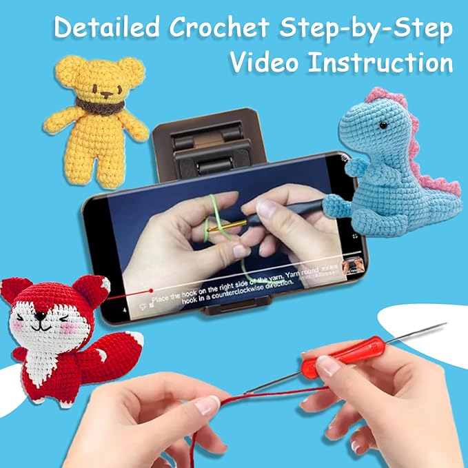 DOOOYU 5pcs Crochet Kit for Beginners Crochet Animals Knitting Kit Supplies Learn to Crochet Beginner Set Kit with Crochet Hooks, Yarn, Step-by-Step Instructions Video (5PCS)