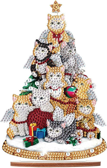 Tontut Diamond Painting Desktop Decoration, Cat Christmas Tree 5D DIY Special Diamond Art Decoration Kit for Adults, Office Desktop or Christmas Holiday Arrangement Crafts