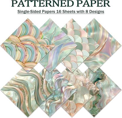 Scrapbook Paper,16 Sheets 6x6 Inch Green Laser Style Scrapbook Suppliesr,Single-Sided Vivid Origami Decoupage Paper for Diy Crafts, Card Making, Art Journaling
