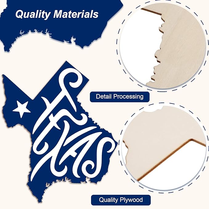 BBTO 6 Pack Texas Unfinished Wood Cutouts US State 10" Wood Slices Wooden Paint Crafts Christmas Ornaments Pieces for Home Decor Ornament DIY Craft Art Project