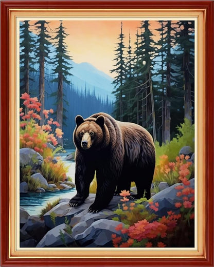 Redxing Stamped Cross Stitch Kits Embroidery kit for Beginners Adults Full Range of Embroidery Patterns Starter Kits DIY Printed Cross Stitch Kits Needlepoint Kits 11CT-Forest Bear 16x20 inch