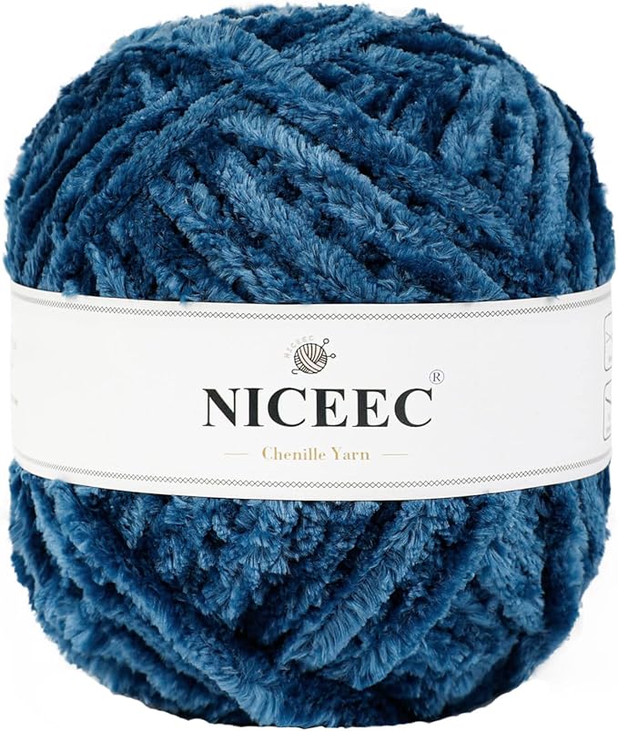 NICEEC 300g Soft Chenille Yarn Blanket Velvet Yarn for Knitting, Crochet, Weaving DIY Craft Total Length 150m (164yds)_Navy Blue