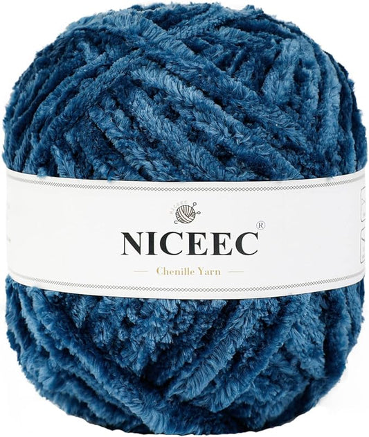 NICEEC 300g Soft Chenille Yarn Blanket Velvet Yarn for Knitting, Crochet, Weaving DIY Craft Total Length 150m (164yds)_Navy Blue