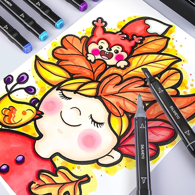 SALAHEYO 80 Colors Alcohol Markers with Base Art Drawing Markers Set for Adults Painting,Coloring,Sketching, Comics, Illustration- Refillable