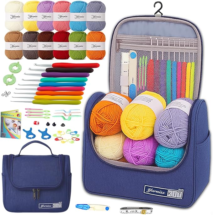 Yarniss Crochet Kits for Beginners,All in One Crochet Kits with 840 Yards Crochet Yarn,Ergonomic Crochet Hooks Set with Yarn for Adults