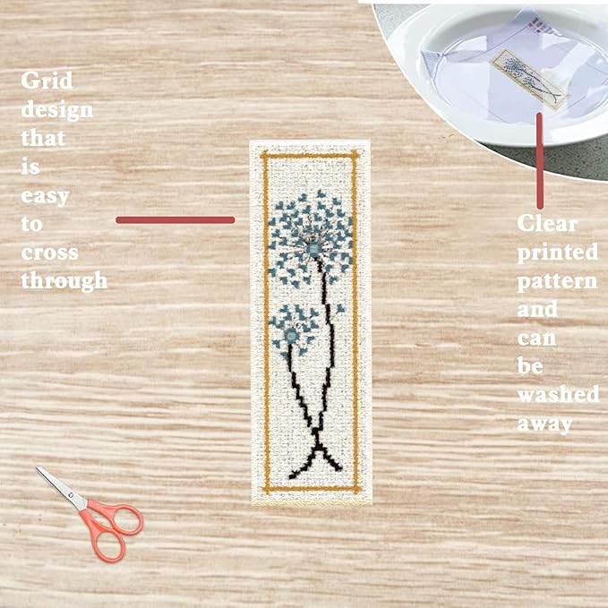 FREEBLOSS 6 Set Cross Stitch Bookmark Kit Dandelion Pattern Counted Cross Stitch Kit with Instruction Embroidery Bookmarks for DIY Embroidery Kit for Adults 8''x2.4''